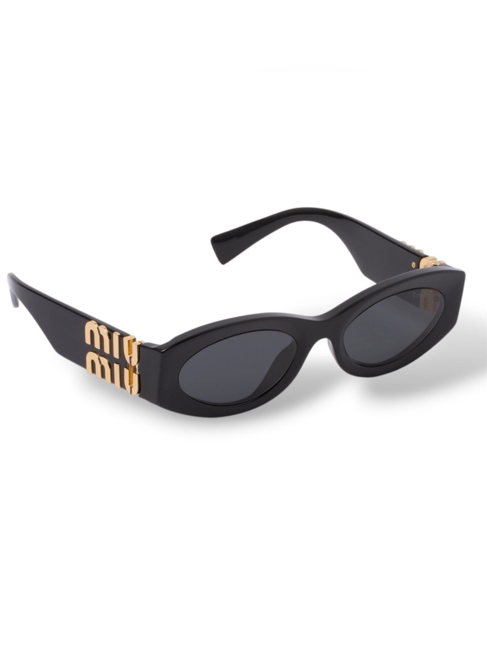 Miu Miu Black Cat-Eye Sunglasses with Gold Logo Accents